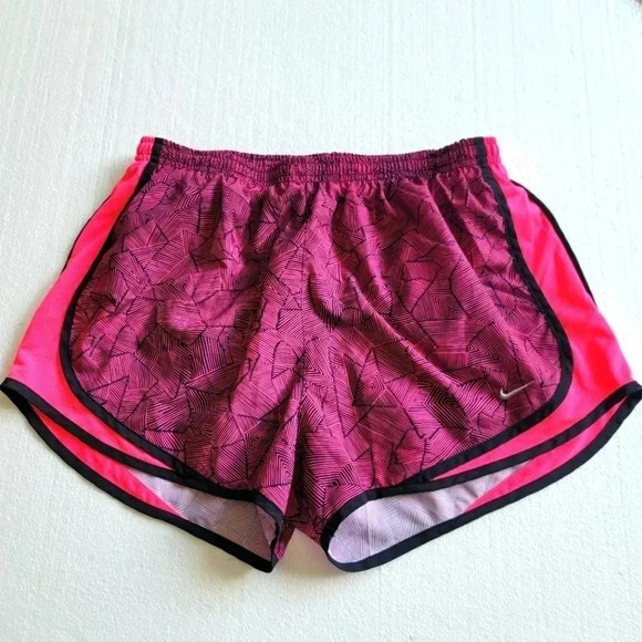 Nike Dri-Fit Loose Fit Athletic Running Shorts Womens L Liner Neon Pink Black - Picture 1 of 8